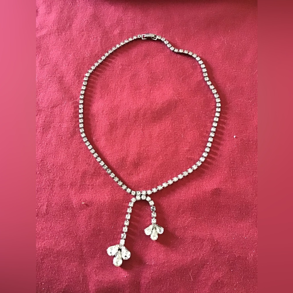 Vintage Double Drop Rhinestone Necklace